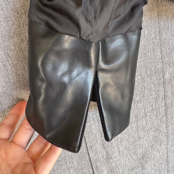 Vintage Newport News Black Wool Blend Faux Leather Floral Applique Collar Coat - Picture 11 of 14